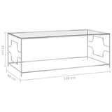 Couchtisch Silber 120x60x45 cm Edelstahl und Glas