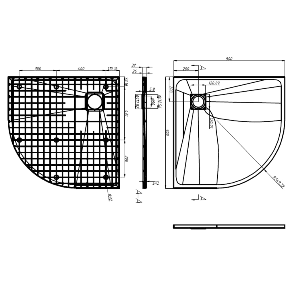 Receveur de douche SMC Blanc 90x90 cm