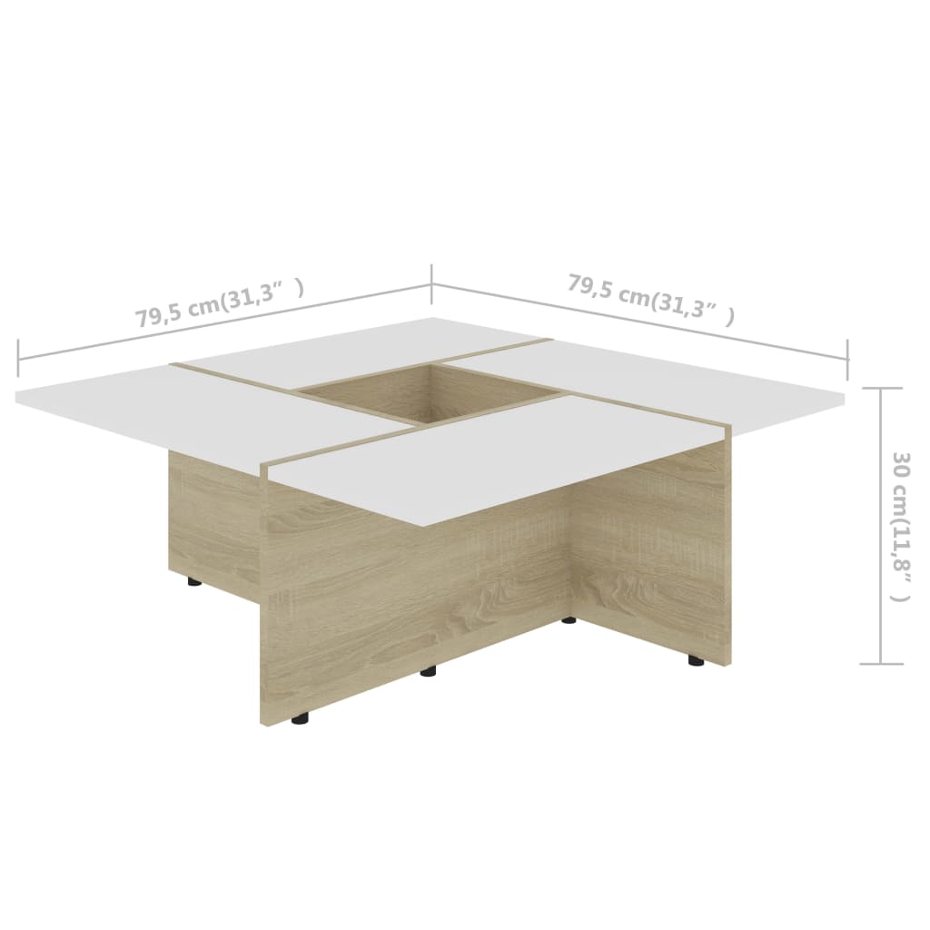 Table basse Blanc chêne sonoma 79,5x79,5x30cm Bois d'ingénierie