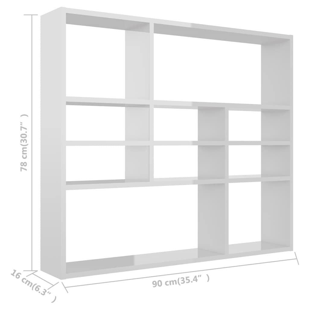 Étagère murale Blanc brillant 90x16x78 cm Bois d’ingénierie