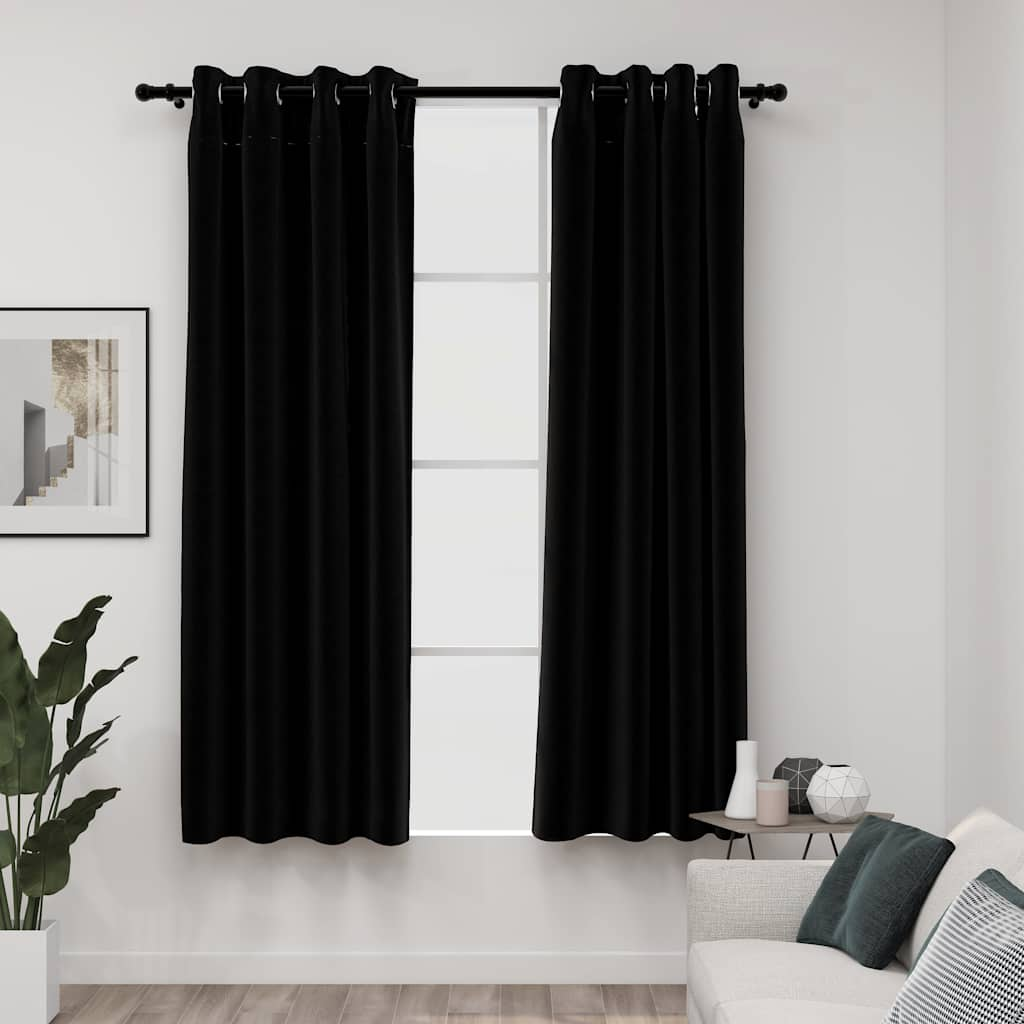 Rideaux occultants Aspect lin avec œillets 2 pcs Noir 140x175cm