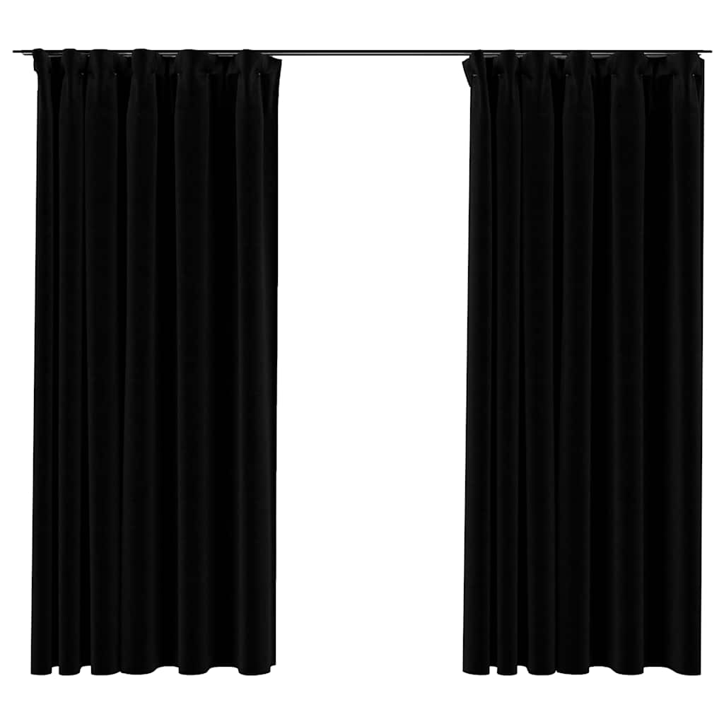 Rideaux occultants aspect lin avec crochets 2pcs Noir 140x175cm