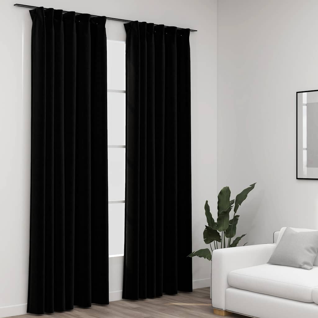 Rideaux occultants aspect lin avec crochets 2pcs Noir 140x225cm