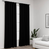 Rideaux occultants aspect lin avec crochets 2pcs Noir 140x245cm