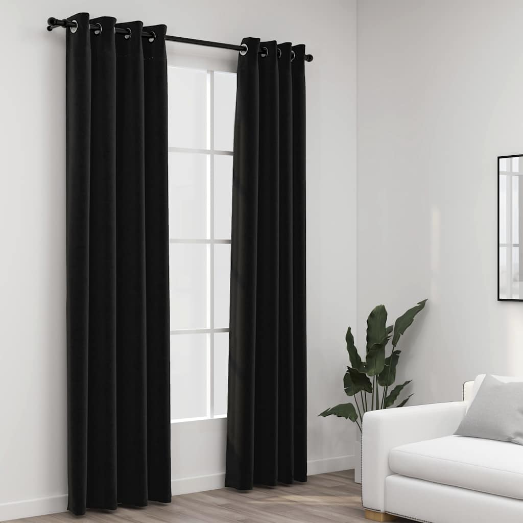 Rideaux occultants Aspect de lin 2 pcs Anthracite 140x225 cm