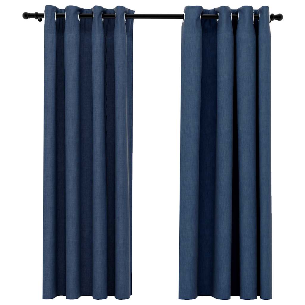 Rideaux occultants Aspect lin avec œillets 2 pcs Bleu 140x175cm