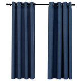 Rideaux occultants Aspect lin avec œillets 2 pcs Bleu 140x175cm