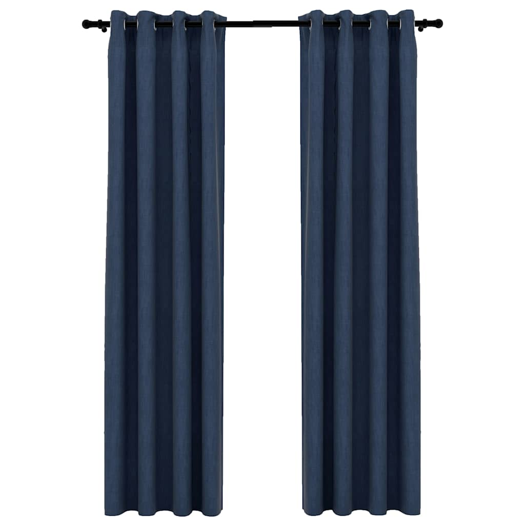 Rideaux occultants Aspect lin avec œillets 2 pcs Bleu 140x225cm