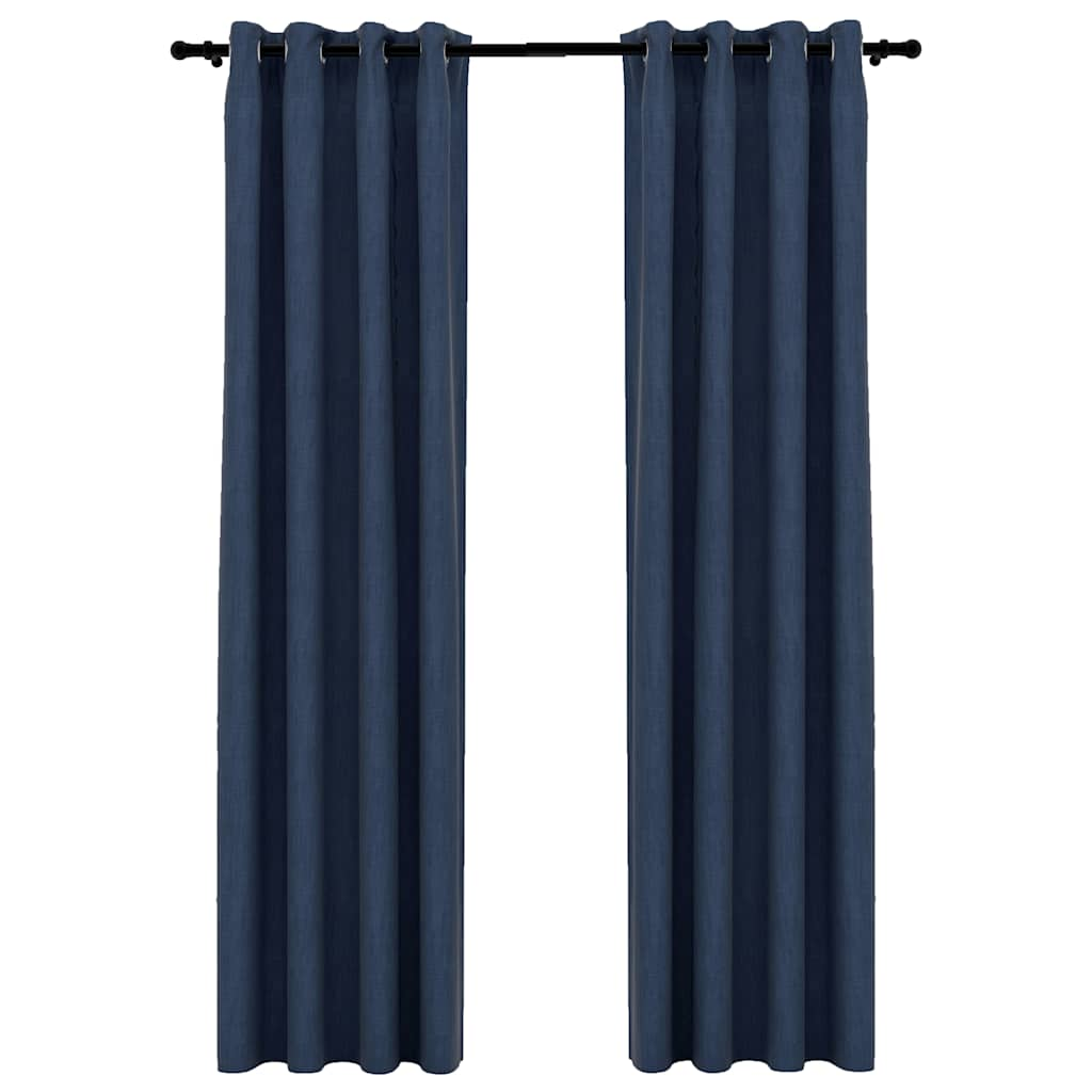 Rideaux occultants Aspect lin avec œillets 2 pcs Bleu 140x245cm