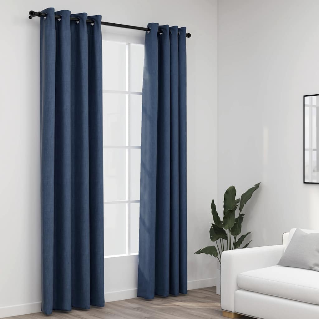 Rideaux occultants Aspect lin avec œillets 2 pcs Bleu 140x245cm