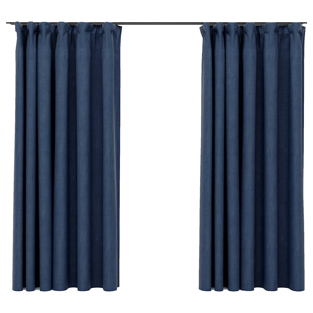 Rideaux occultants aspect lin avec crochets 2pcs Bleu 140x175cm