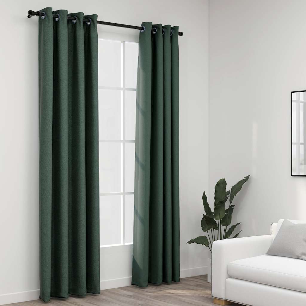 Rideaux occultants Aspect lin avec œillets 2 pcs Vert 140x225cm