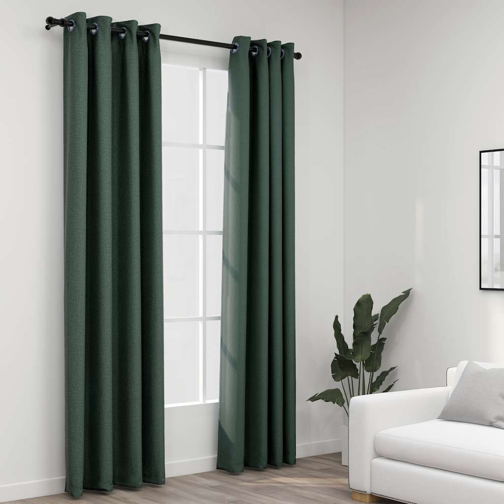 Rideaux occultants Aspect lin avec œillets 2 pcs Vert 140x245cm