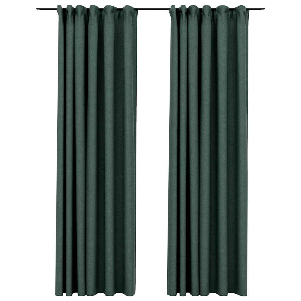 Rideaux occultants aspect lin avec crochets 2pcs Vert 140x245cm