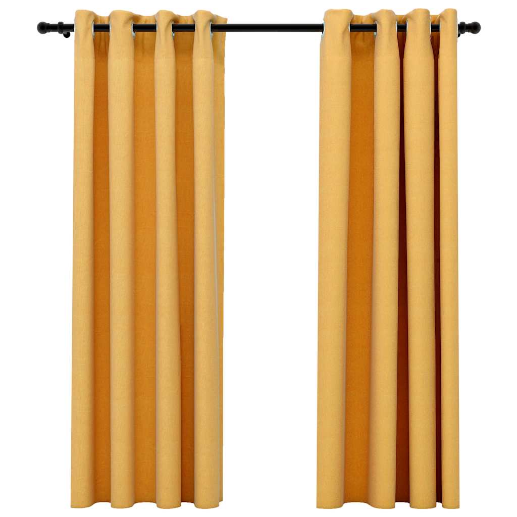 Rideaux occultants Aspect lin à œillets 2 pcs Jaune 140x175 cm