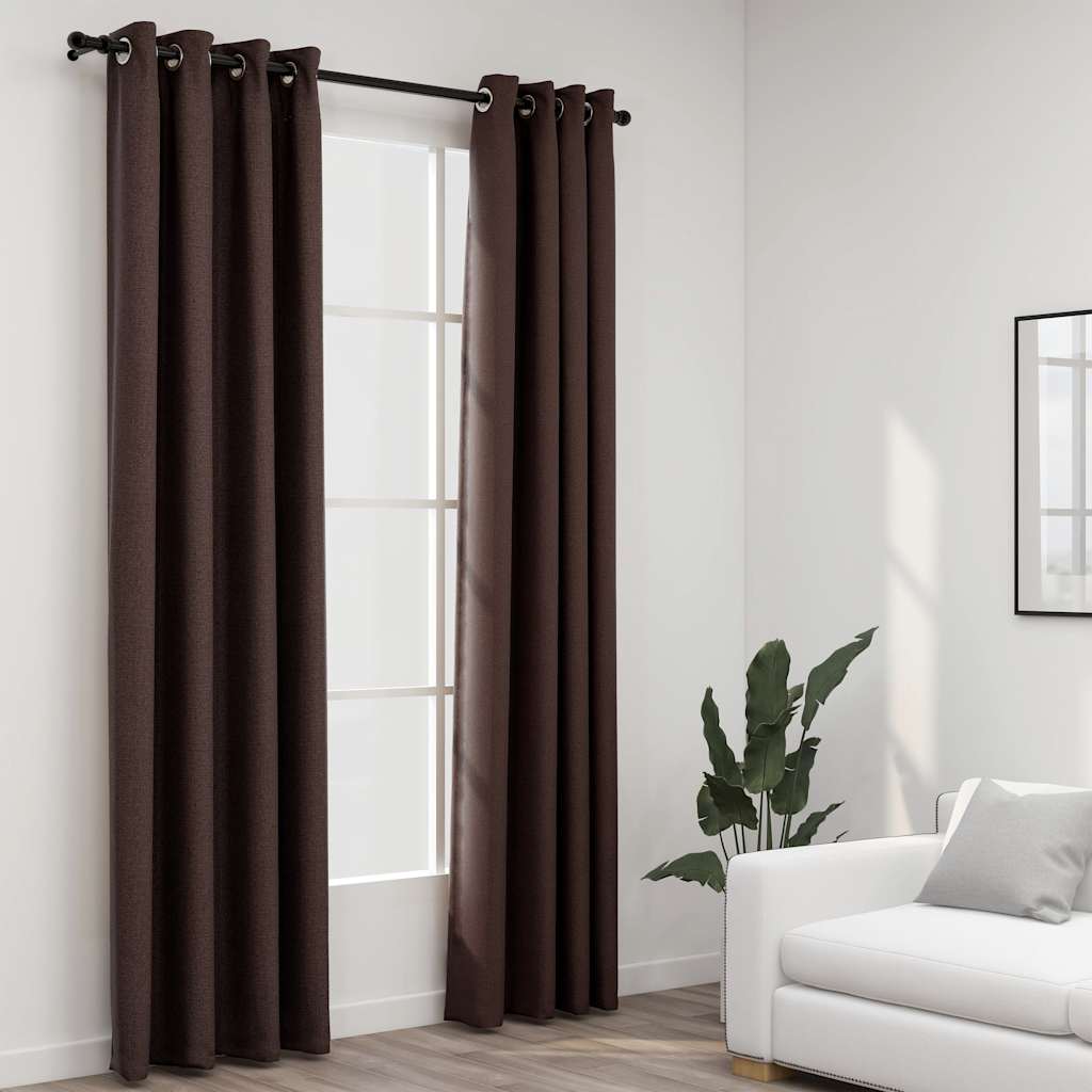 Rideaux occultants Aspect lin avec œillets 2pcs Taupe 140x245cm