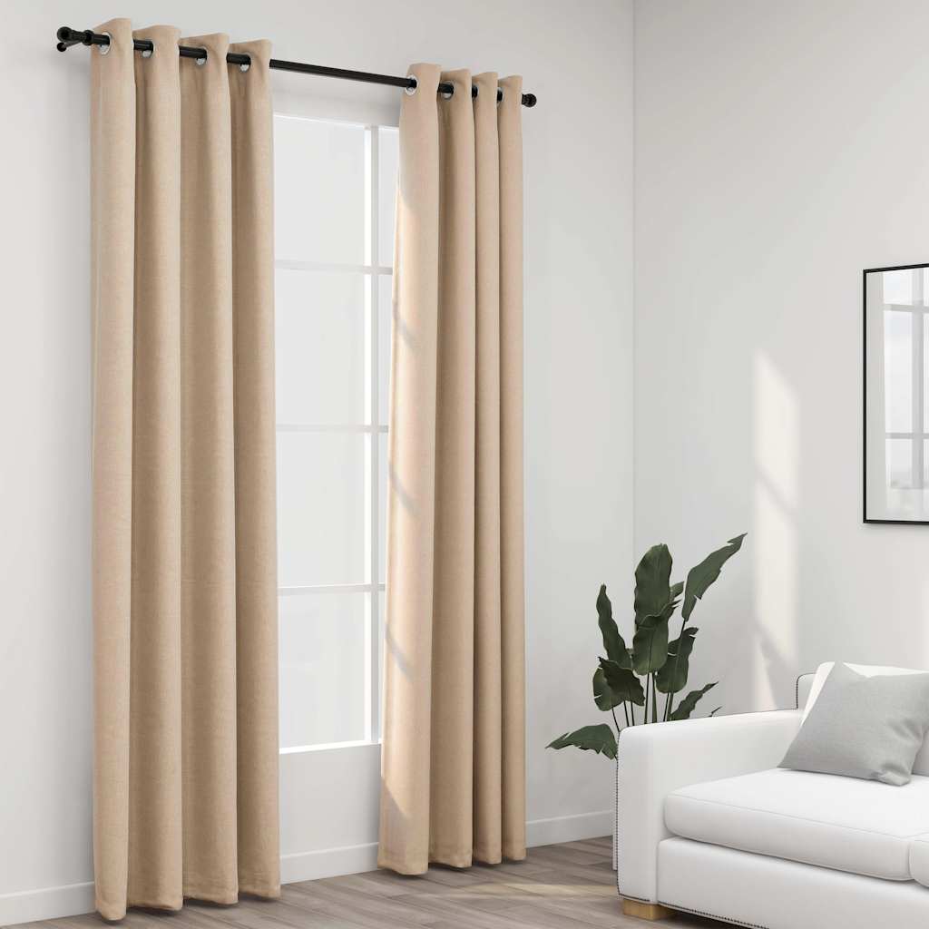 Rideaux occultants aspect lin avec œillets 2pcs beige 140x245cm