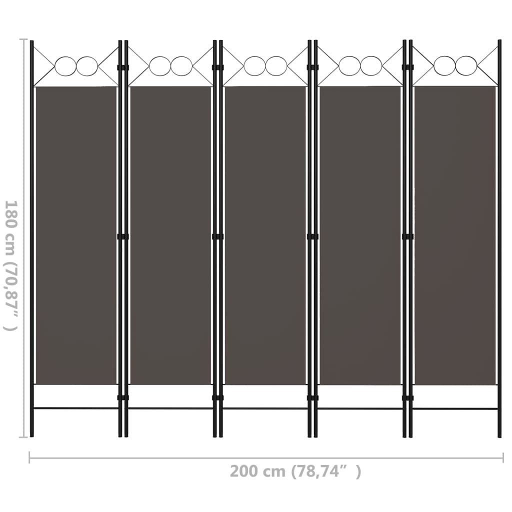 Cloison de séparation 5 panneaux Anthracite 200x180 cm