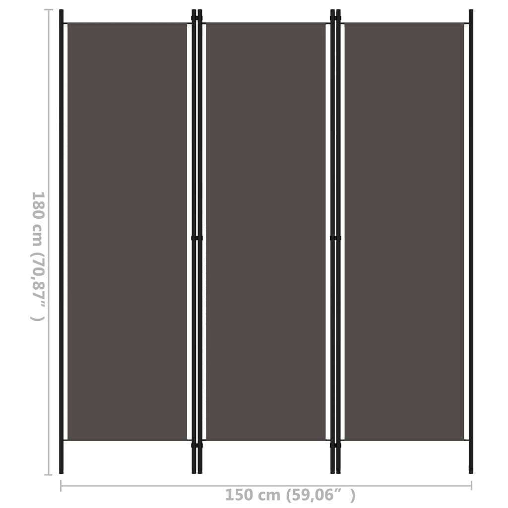 Cloison de séparation 3 panneaux Anthracite 150x180 cm