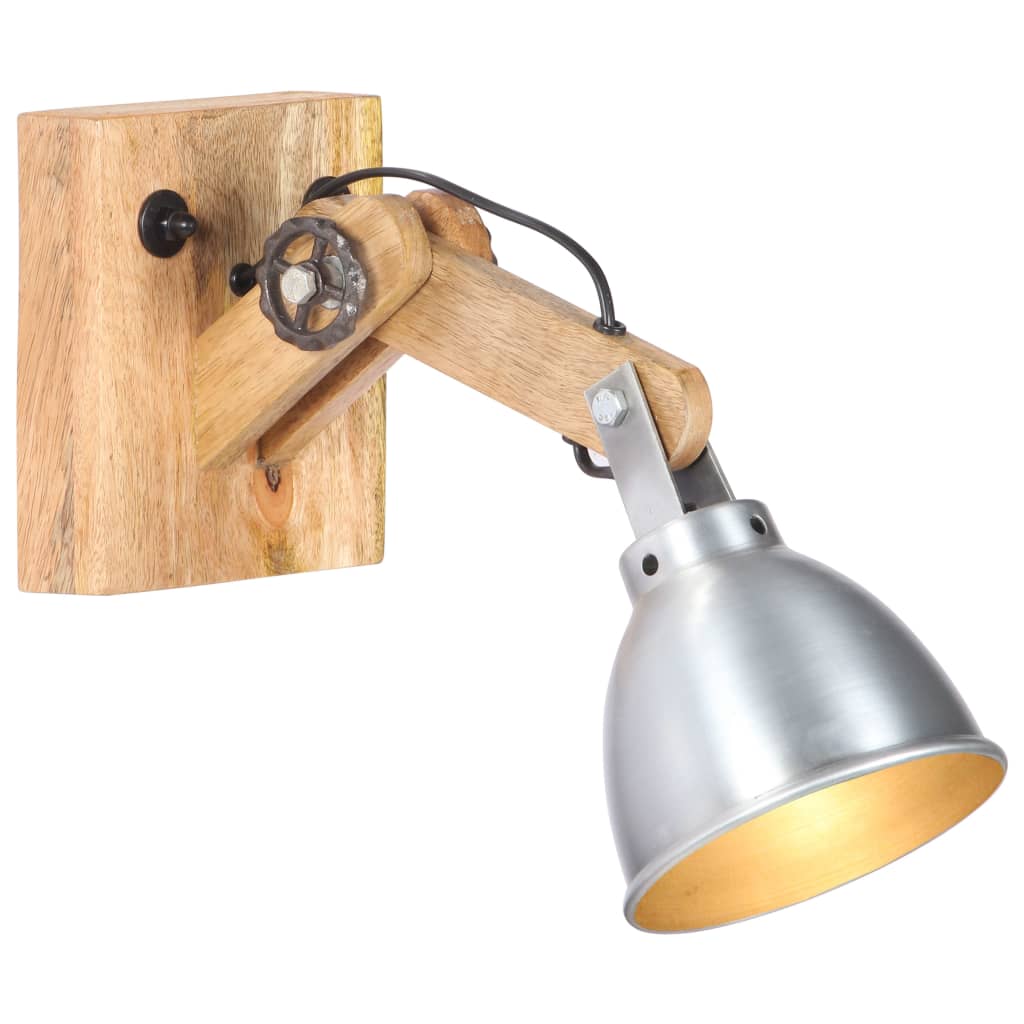 Lampe murale E27 Argenté Bois de manguier massif et fer