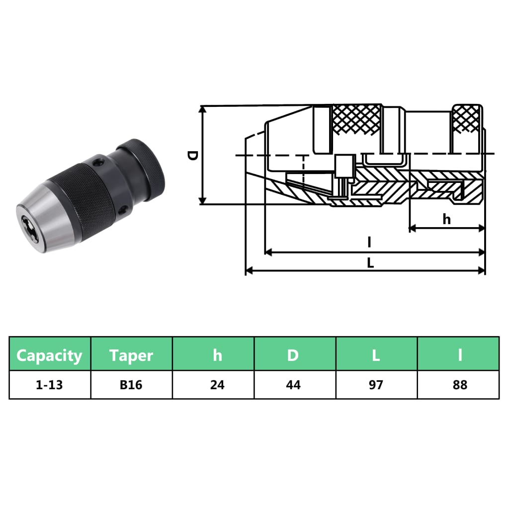 MT2-B16 Bohrfutter mit 13 mm Spannbereich