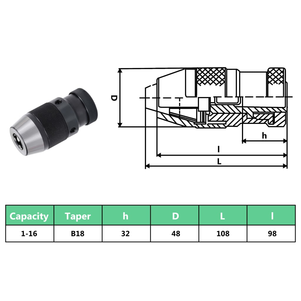 Mandrin de perçage MT2-B18 avec plage de serrage de 16 mm