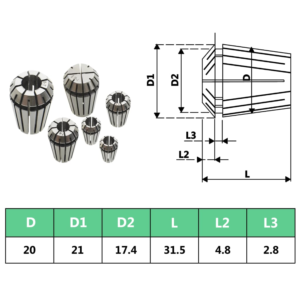 Douilles de serrage ER20 13 pcs Ensemble d'outils de tournage