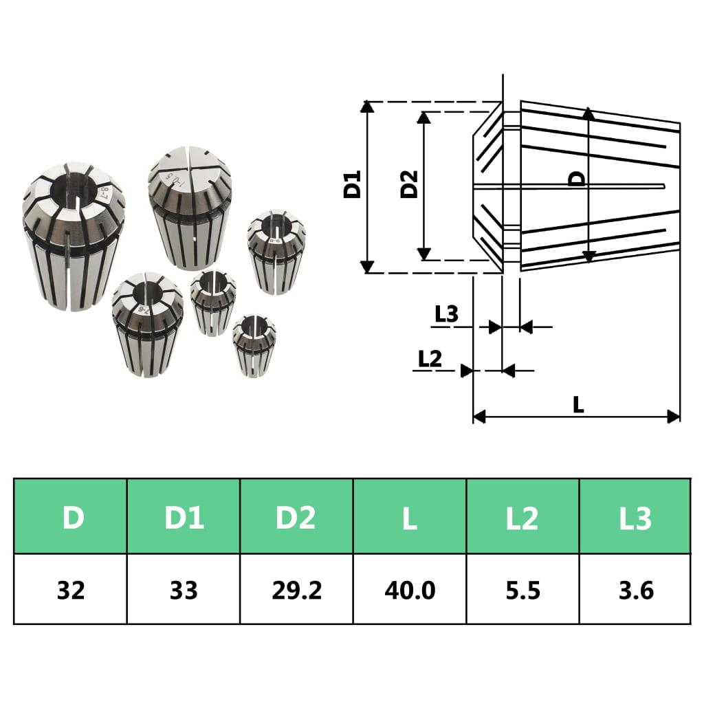 Douilles de serrage ER32 19 pcs Ensemble d'outils de tournage