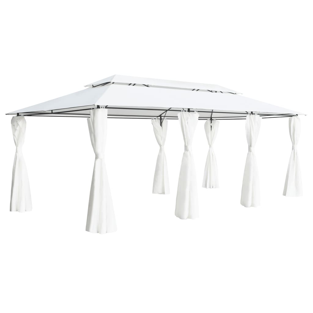 Belvédère avec rideaux 600x298x270 cm Blanc 180 g/m²