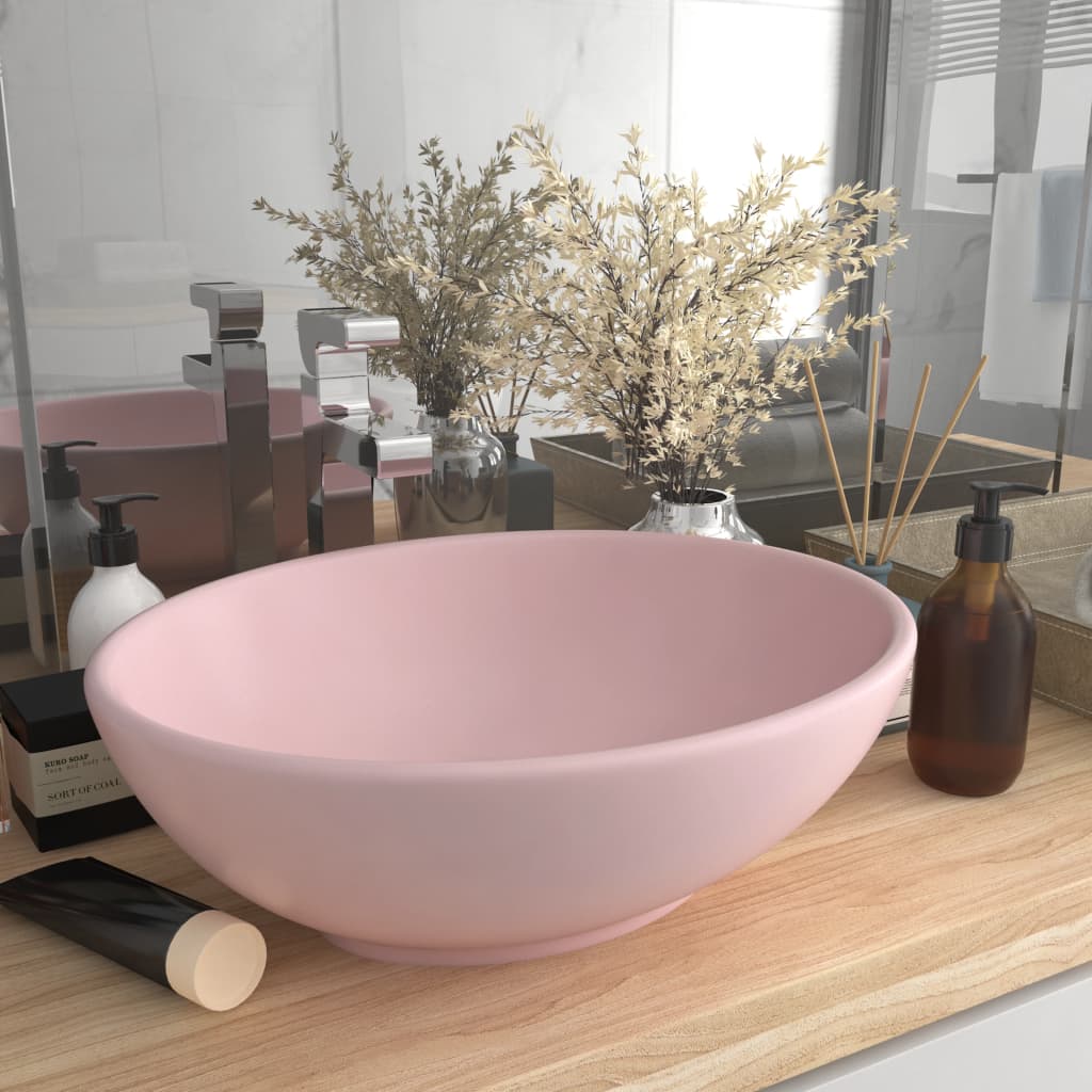 Lavabo ovale de luxe Rose mat 40x33 cm Céramique