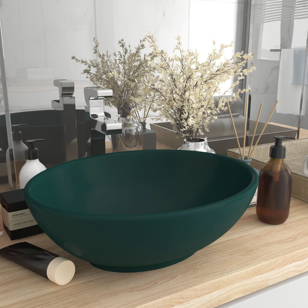 Lavabo ovale de luxe Vert foncé mat 40x33 cm Céramique