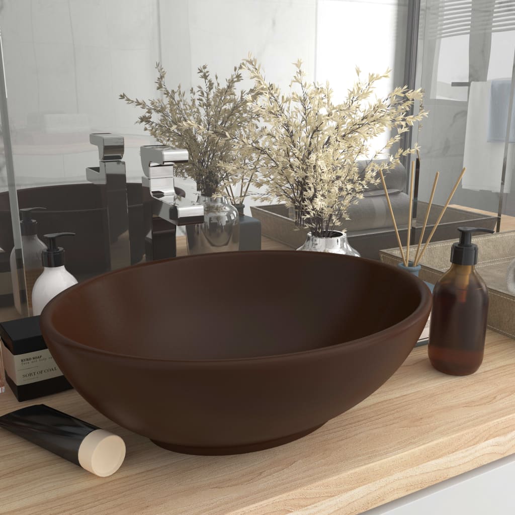 Lavabo ovale de luxe Marron foncé mat 40x33 cm Céramique