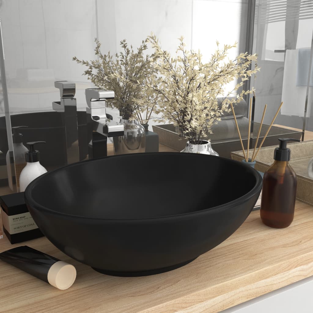 Lavabo ovale de luxe Noir mat 40x33 cm Céramique