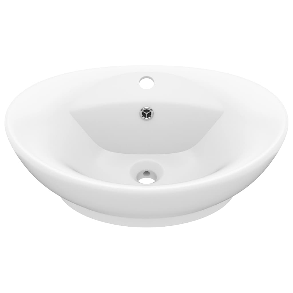 Lavabo ovale de luxe à trop-plein Blanc mat 58,5x39cm Céramique