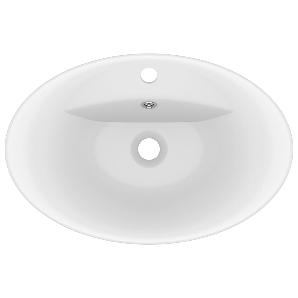 Lavabo ovale de luxe à trop-plein Blanc mat 58,5x39cm Céramique