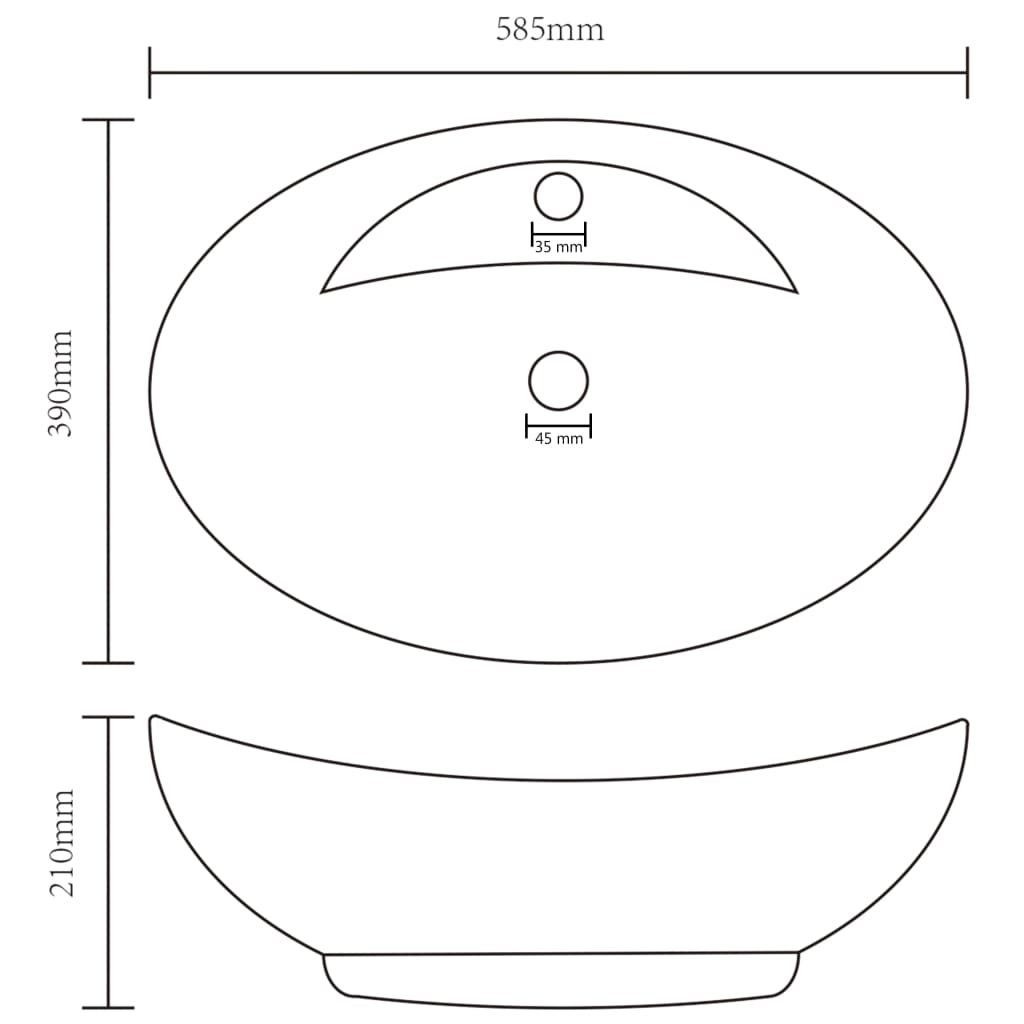 Lavabo ovale de luxe à trop-plein Blanc mat 58,5x39cm Céramique