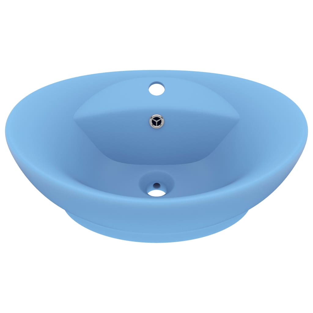 Lavabo ovale à trop-plein Bleu clair mat 58,5x39 cm Céramique