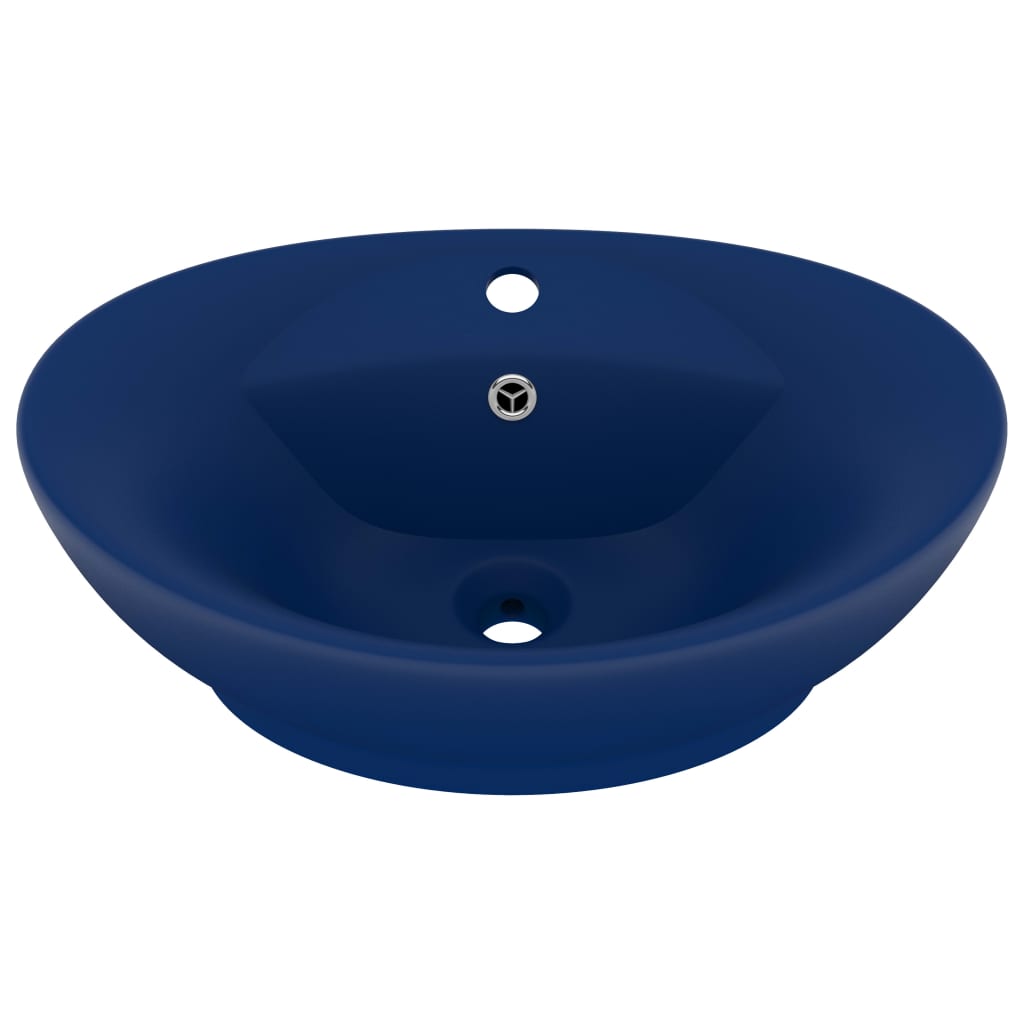 Lavabo ovale à trop-plein Bleu foncé mat 58,5x39 cm Céramique