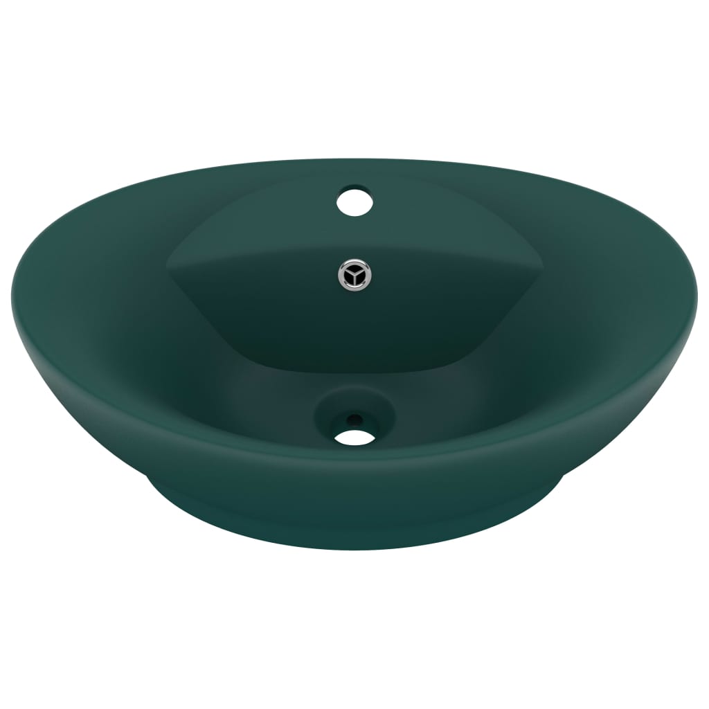 Lavabo ovale à trop-plein Vert foncé mat 58,5x39 cm Céramique