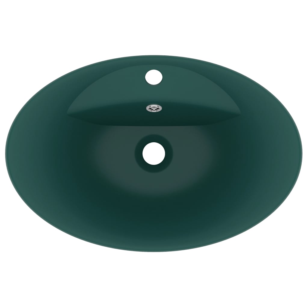 Lavabo ovale à trop-plein Vert foncé mat 58,5x39 cm Céramique