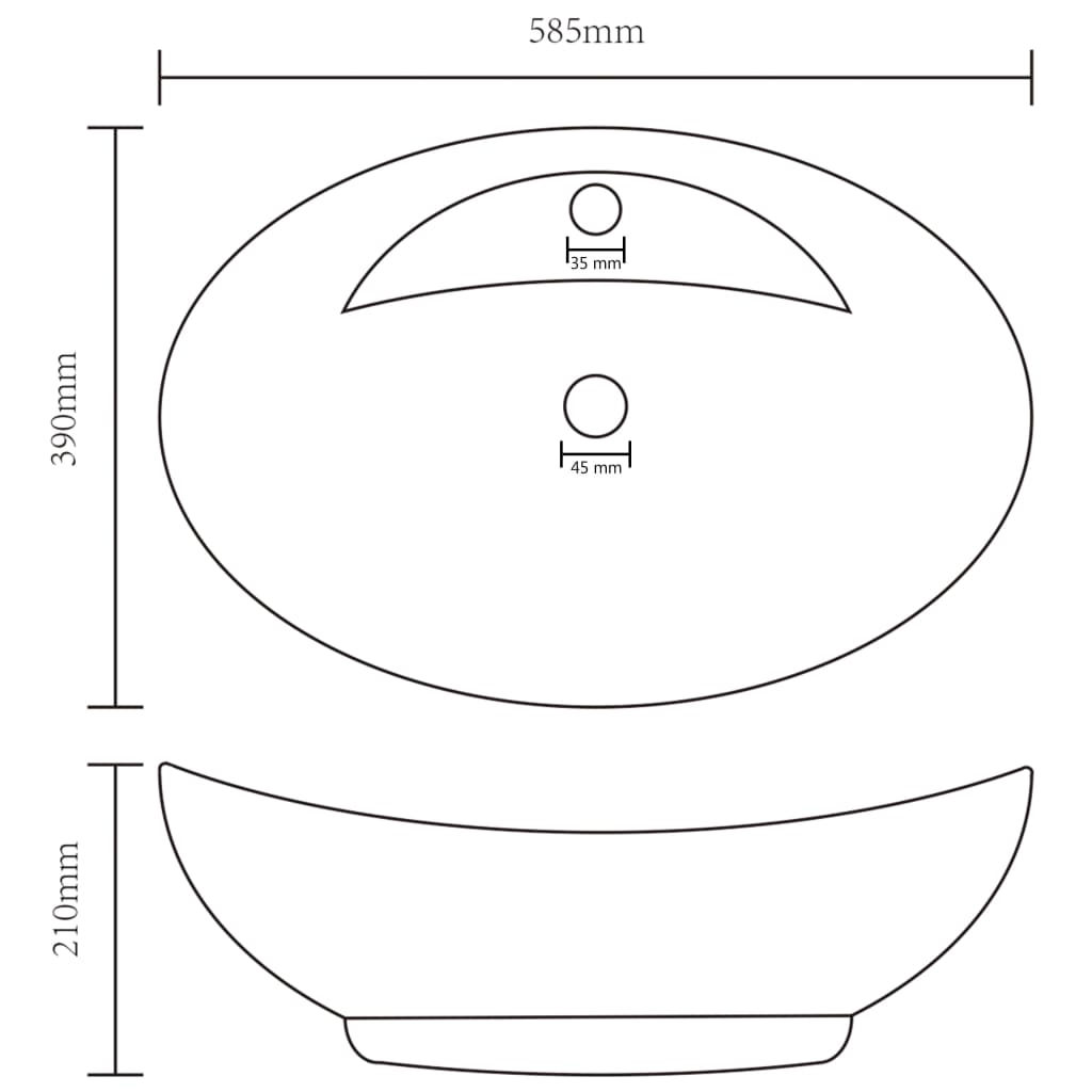 Lavabo ovale à trop-plein Gris clair mat 58,5x39 cm Céramique