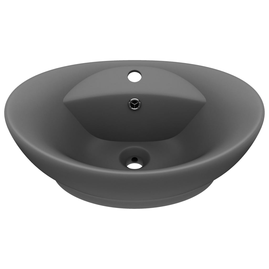 Lavabo ovale à trop-plein Gris foncé mat 58,5x39 cm Céramique