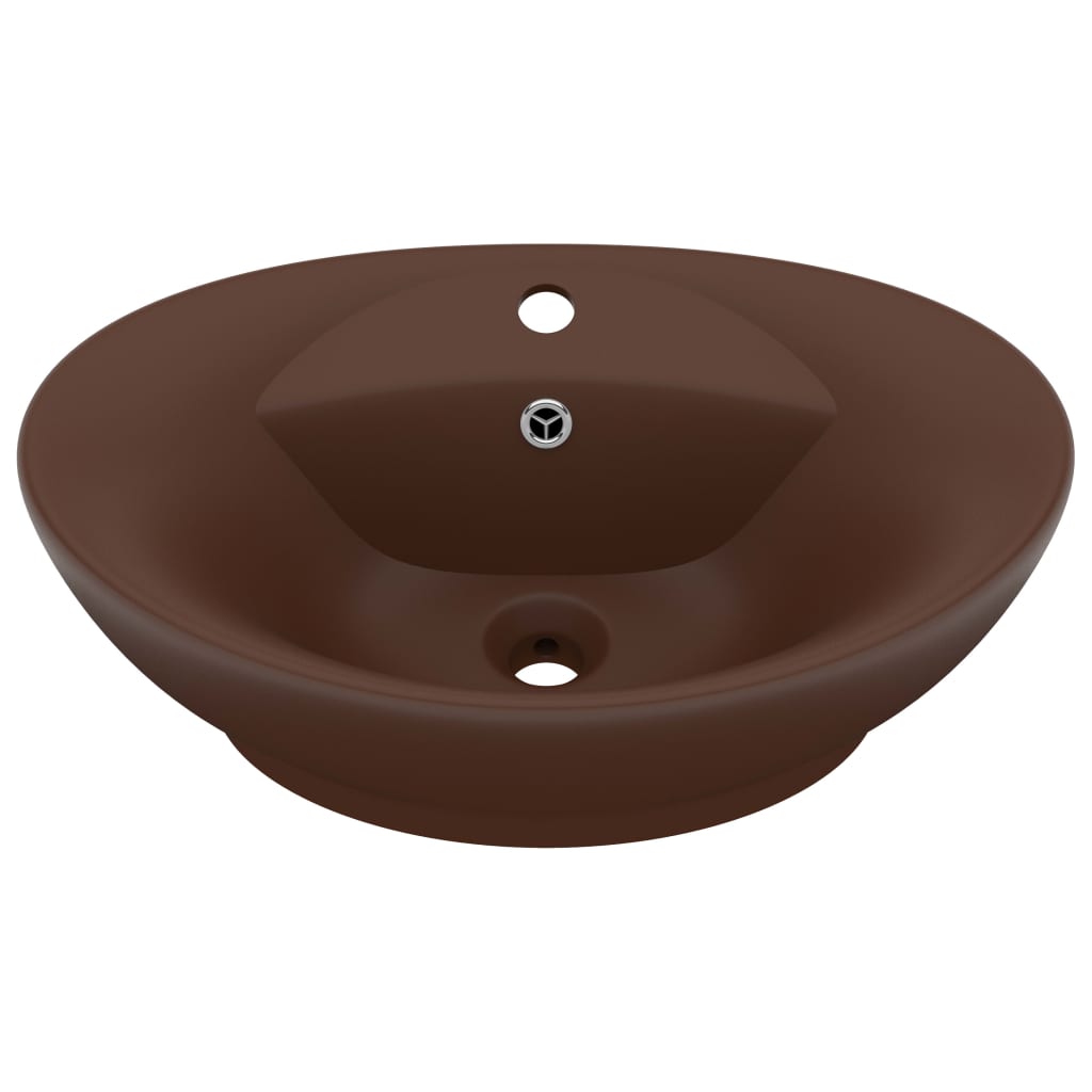 Lavabo ovale à trop-plein Marron foncé mat 58,5x39 cm Céramique