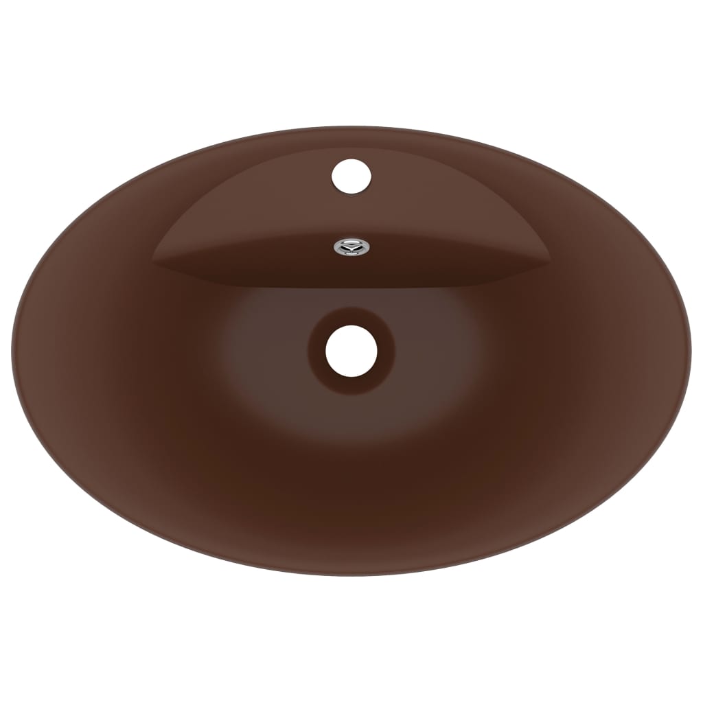 Lavabo ovale à trop-plein Marron foncé mat 58,5x39 cm Céramique