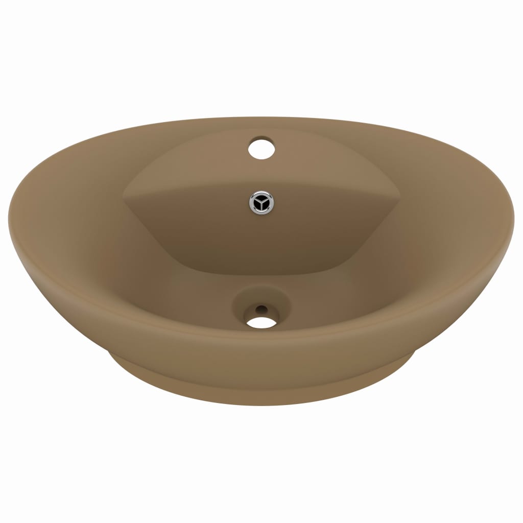 Lavabo ovale de luxe à trop-plein Crème mat 58,5x39cm Céramique