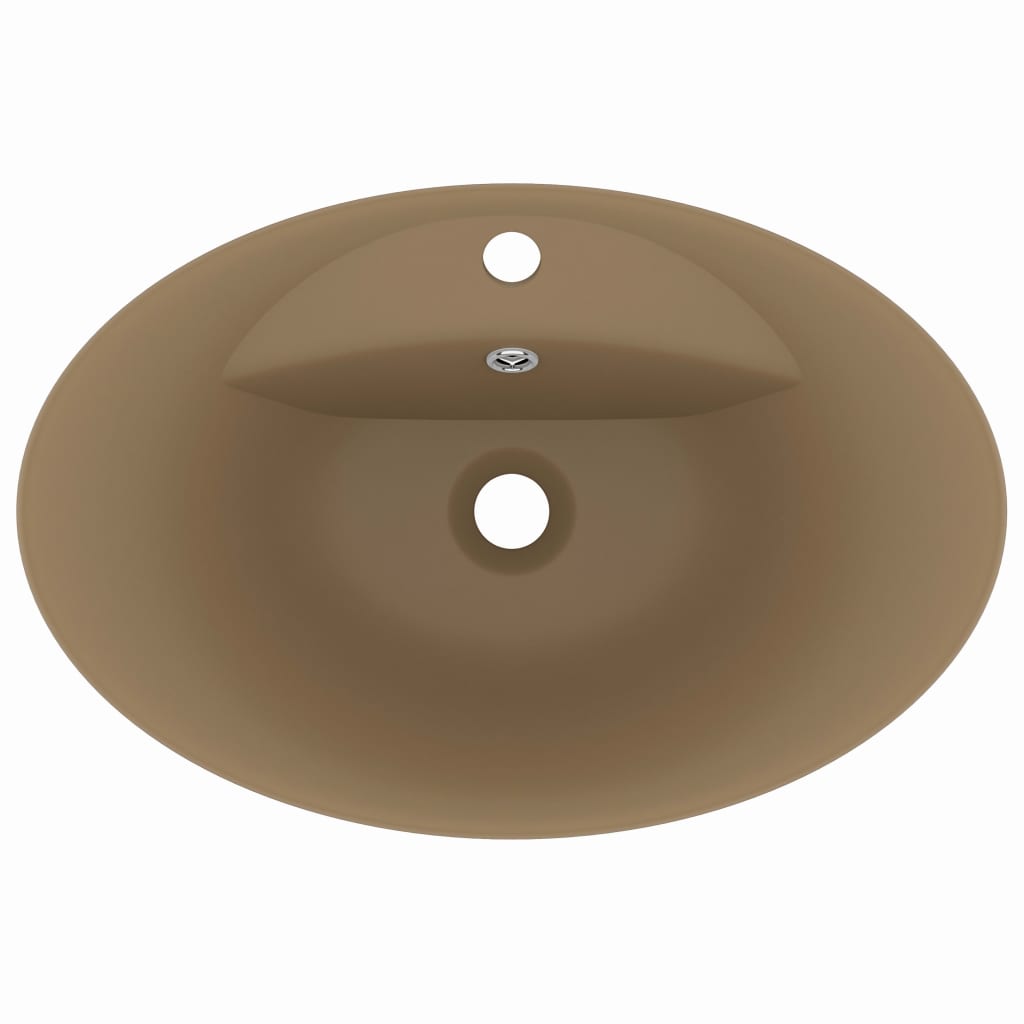 Lavabo ovale de luxe à trop-plein Crème mat 58,5x39cm Céramique