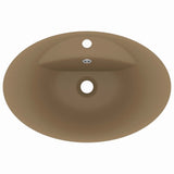 Lavabo ovale de luxe à trop-plein Crème mat 58,5x39cm Céramique