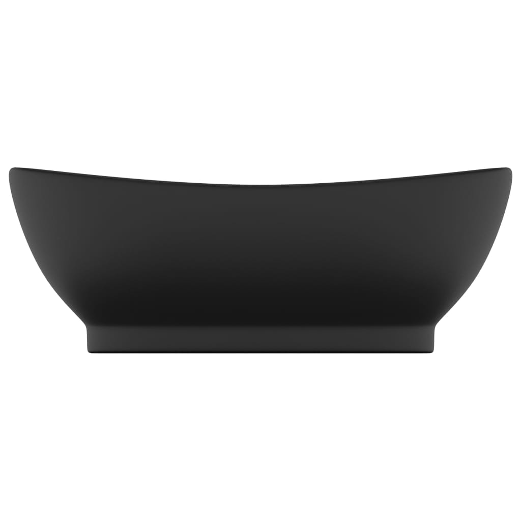 Lavabo ovale de luxe à trop-plein Noir mat 58,5x39 cm Céramique