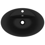 Lavabo ovale de luxe à trop-plein Noir mat 58,5x39 cm Céramique