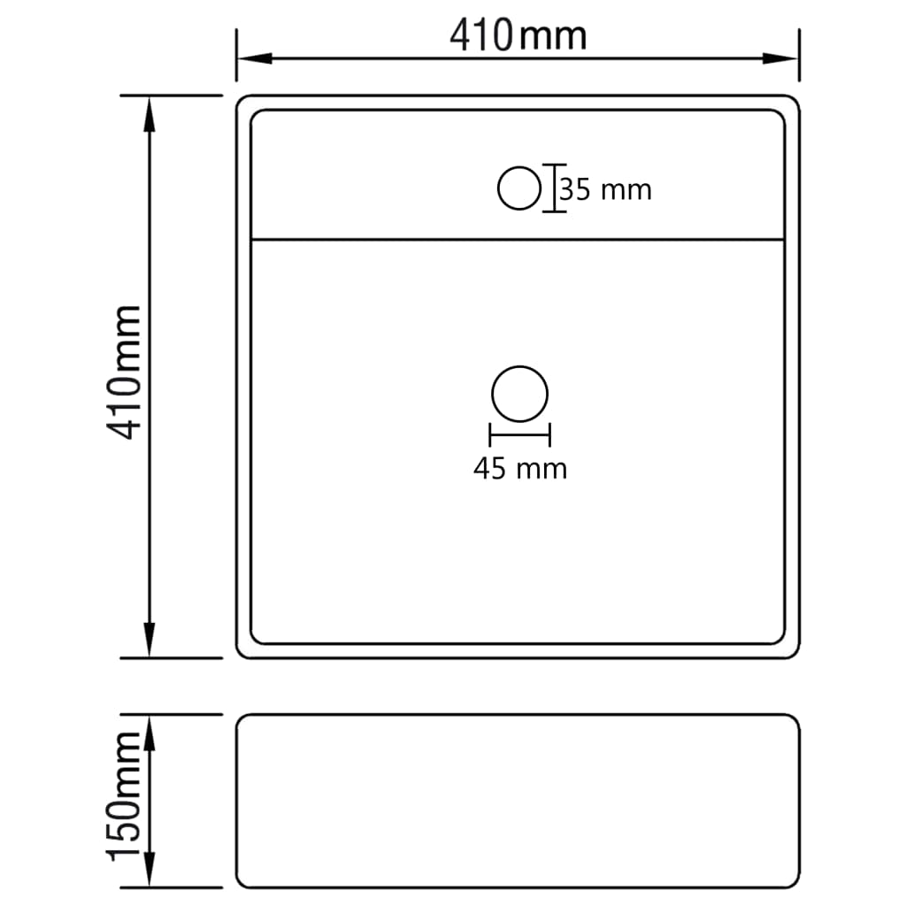 Lavabo carré de luxe à trop-plein Blanc mat 41x41 cm Céramique